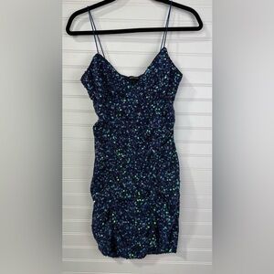 Speechless blue juniors sparkly sequined ruched mini dress. Size L. NWT
